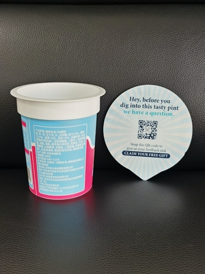 400ml plastic IML print cup with aluminum foil lid and plastic lid